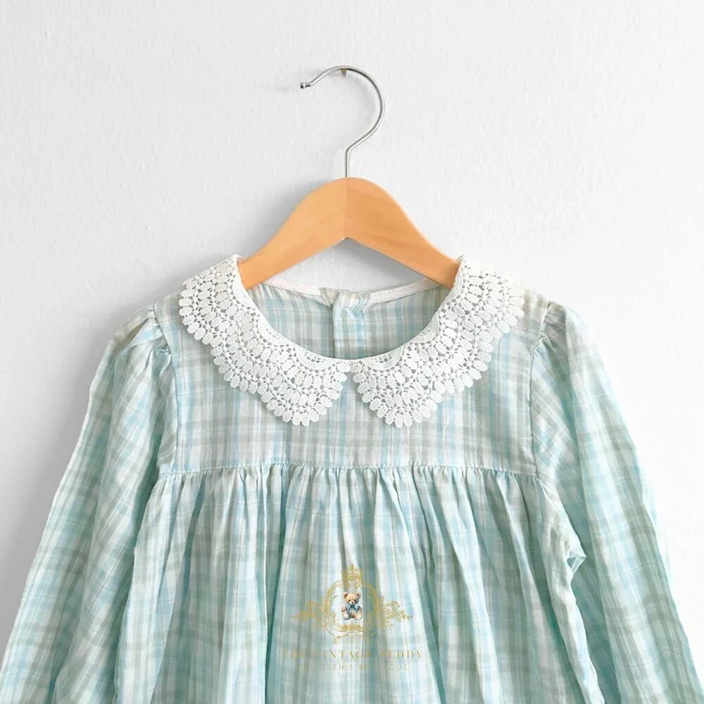NWT Pretty Girls Eyelet Embroidered Lace Bib Collar Long Sleeve Dress Modest 6Y